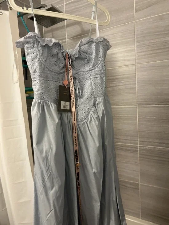 House of CB - Jaime Soft Blue Broderie Anglaise Midi Sundress - adujstable strip - Picture 3 of 4